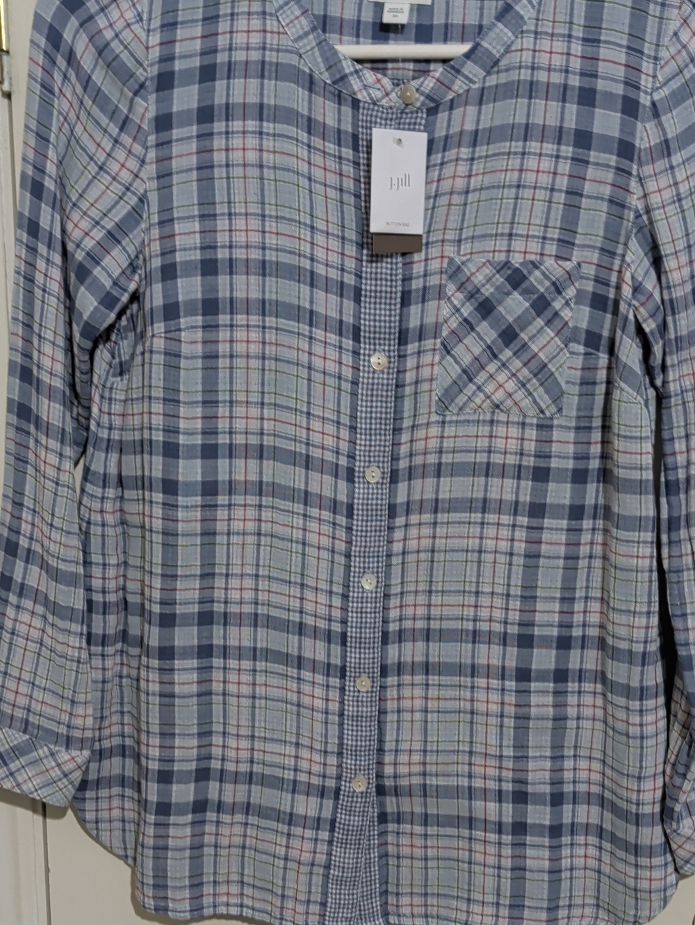 N/W/Tags J Jill Light Blue Plaid Button-Front Women's Top